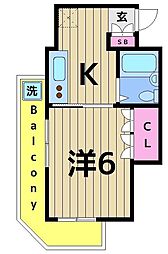 松岡.コーポ2. 1Kの間取図画像