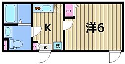 べルテイン関原 1Kの間取図画像