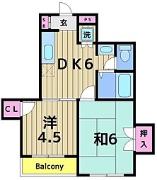メゾン由紀 2DKの間取図画像