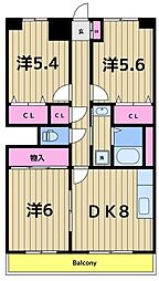 エステート西新井 3DKの間取図画像