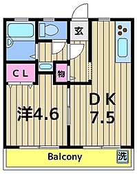 プティーボワービル 1DKの間取図画像
