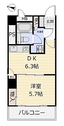 角部屋1DK。...