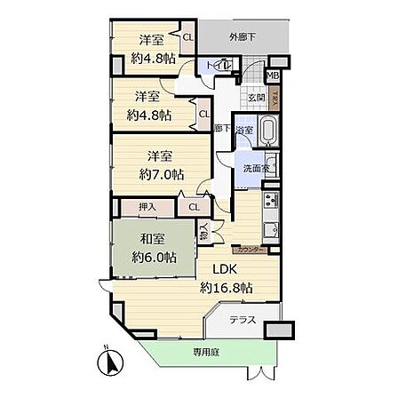 「1階角部屋×専用庭付4LDK|スーパー徒歩4分の便利な住環境」