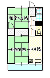 海吉コーポ 2Kの間取図画像