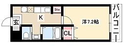 A・City港陽 1階1Kの間取り