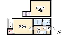 コーポLSR 2階1Kの間取り