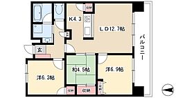 スクエア名古屋港 2階3LDKの間取り