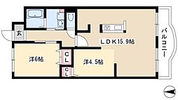 伊藤ハイツ 3階2LDKの間取り