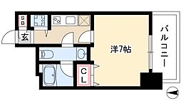 エグゼプレジオ 9階ワンルームの間取り