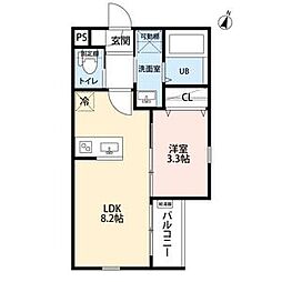 クレリア花池町 3階1LDKの間取り