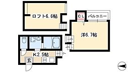 A.K.15六番町 2階1Kの間取り