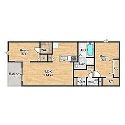 ブルームひまわり 3階2LDKの間取り