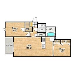 ブルームひまわり 2階2LDKの間取り