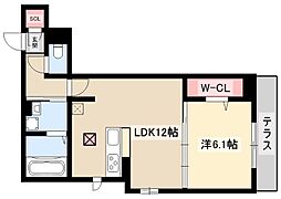 シオン佐古前 1階1LDKの間取り