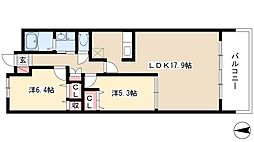 ソーラスフロント富船北棟 2LDKの間取図画像