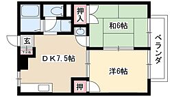 シャルマン二瀬 2DKの間取図画像