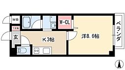 プリムヴェール 1Kの間取図画像