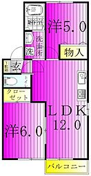 グリーンヒルズ中峠台 E 1階2LDKの間取り