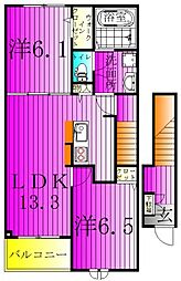 エスタブレB 2階2LDKの間取り