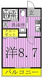 セナリオフォルム柏たなか 2階1Kの間取り