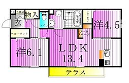 イースト・ヴィラ1 2LDKの間取図画像