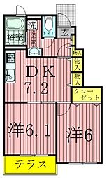 ソレアードコヤマ1 2DKの間取図画像