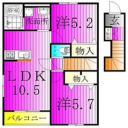 リーブルファイン上花輪 2LDKの間取図画像