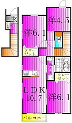 柏市高柳アパート 3LDKの間取図画像