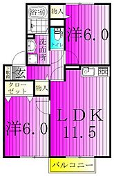 クレセント3 2LDKの間取図画像