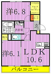 カーザ・ビアンカ 2LDKの間取図画像