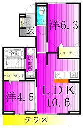 リッシュセゾン E 2LDKの間取図画像