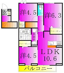 リッシュセゾン E 3LDKの間取図画像