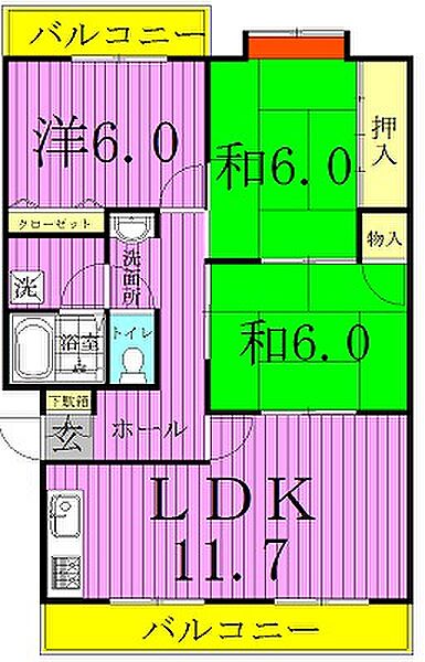 ハウス青山 101｜千葉県我孫子市中峠台(賃貸マンション3LDK・1階・67.90㎡)の写真 その2