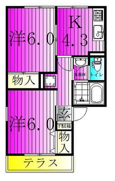 ティ・ビーハウスB 102｜千葉県野田市上花輪(賃貸アパート2DK・1階・40.57㎡)の写真 その2