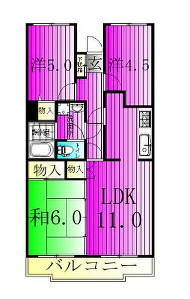 ガーデンフォレスト柏の葉キャンパス 104｜千葉県柏市花野井(賃貸マンション3LDK・1階・65.20㎡)の写真 その2