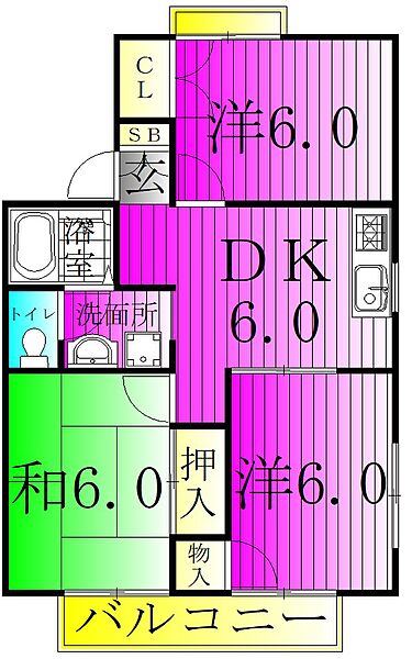 ハイラーク小町 205｜千葉県柏市篠籠田(賃貸アパート3DK・1階・53.46㎡)の写真 その2