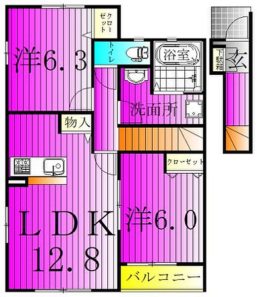 ソフィア　おおたかの森　B 201｜千葉県流山市駒木(賃貸アパート2LDK・2階・62.27㎡)の写真 その2