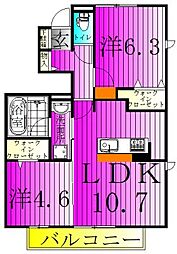 ミルヴィラージュ 1階2LDKの間取り