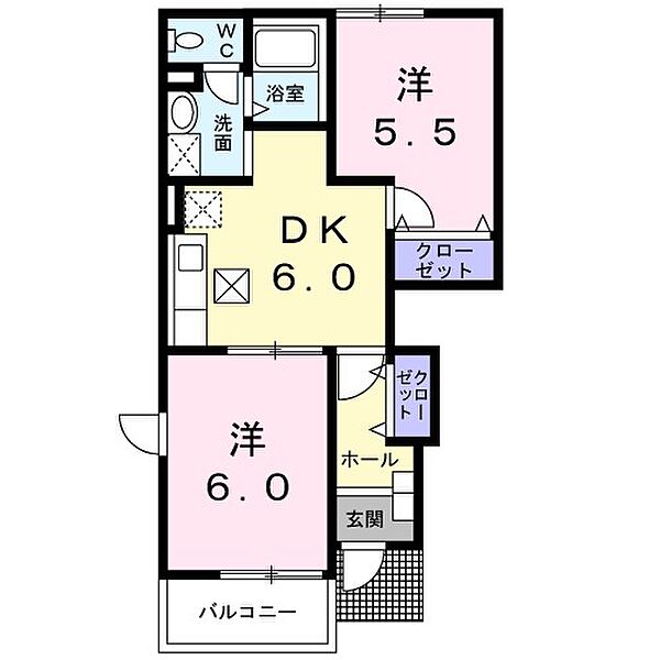 ヴィラ星の宮 101｜栃木県栃木市薗部町２丁目(賃貸アパート2DK・1階・42.77㎡)の写真 その2