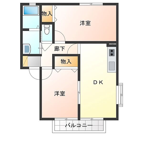 カーサピアチェーレ B棟 201｜栃木県栃木市大平町真弓(賃貸アパート2DK・2階・52.84㎡)の写真 その2