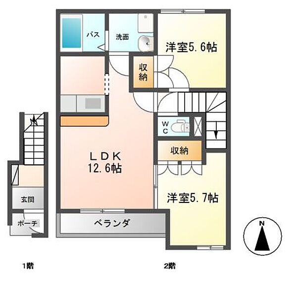 ユングフラウ ｜栃木県小山市大字横倉新田(賃貸アパート2LDK・2階・55.30㎡)の写真 その2