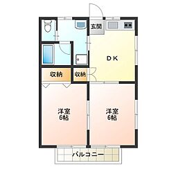 ブルージュエルB 2DKの間取図画像