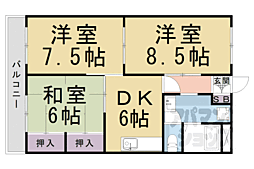 エバーグリーン嵐山 4階3DKの間取り