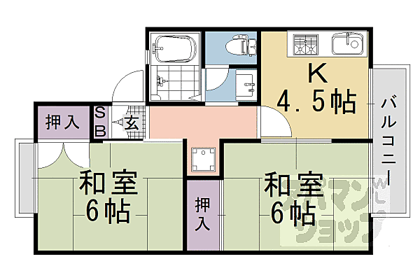 ノーブル広野 A202｜京都府京都市西京区大枝東長町(賃貸アパート2DK・2階・38.88㎡)の写真 その2