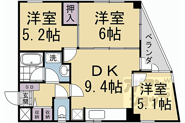 フォルム長岡天神 303｜京都府長岡京市天神一丁目(賃貸マンション3DK・3階・54.72㎡)の写真 その2