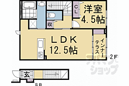 JR山陰本線 太秦駅 徒歩12分の賃貸アパート 2階1LDKの間取り