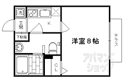 JR山陰本線 花園駅 徒歩14分の賃貸アパート 1階1Kの間取り