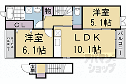 JR山陰本線 千代川駅 徒歩15分の賃貸アパート 2階2LDKの間取り