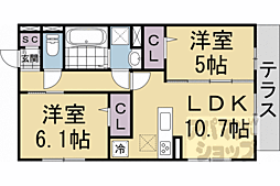 JR山陰本線 太秦駅 徒歩14分の賃貸アパート 2階2LDKの間取り