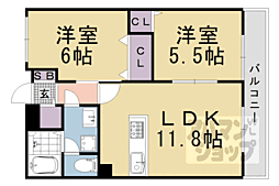 JR山陰本線 馬堀駅 徒歩10分の賃貸マンション 1階2LDKの間取り